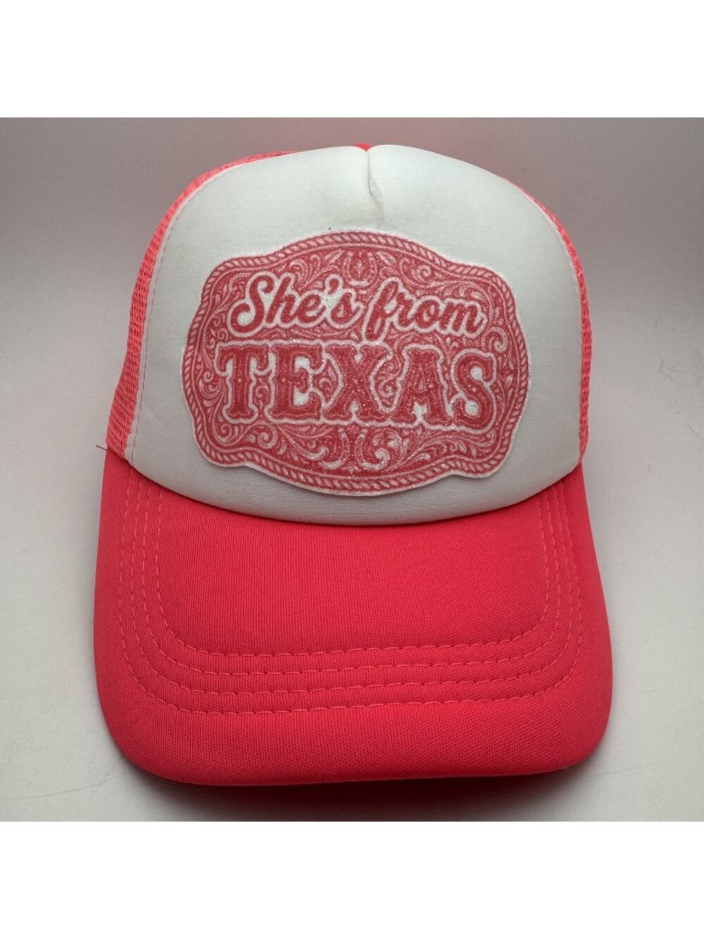 She's From Texas Trucker Hat Neon Pink White  Snapback Adjustable Mesh Cap